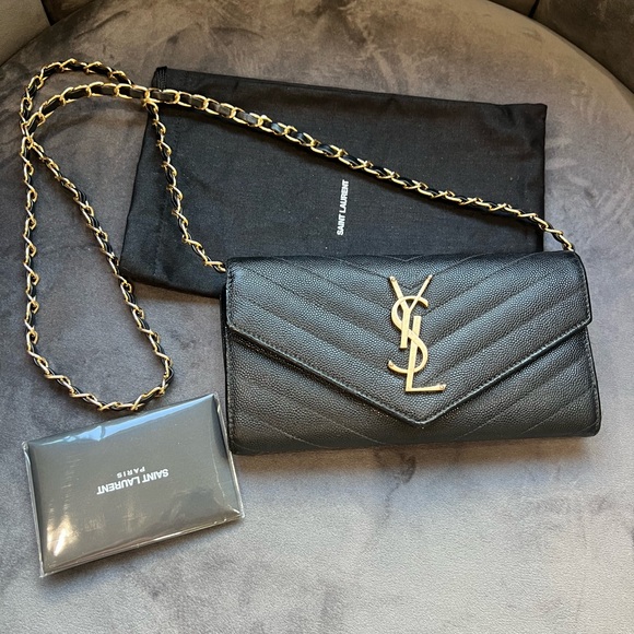 Yves Saint Laurent Handbags - Black YSL envelope flap cassandre wallet on chain